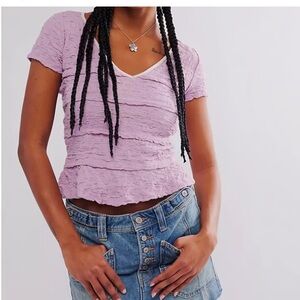 Like New Free People Rushed Lilac Textured V-Neck Tee
